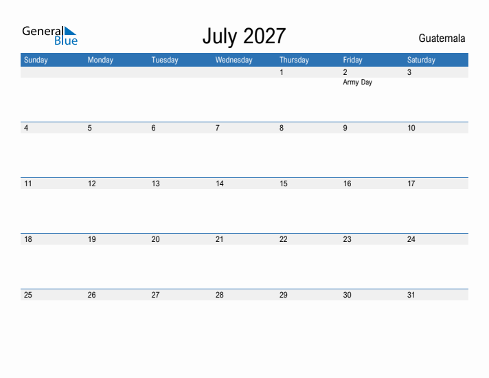 Fillable July 2027 Calendar