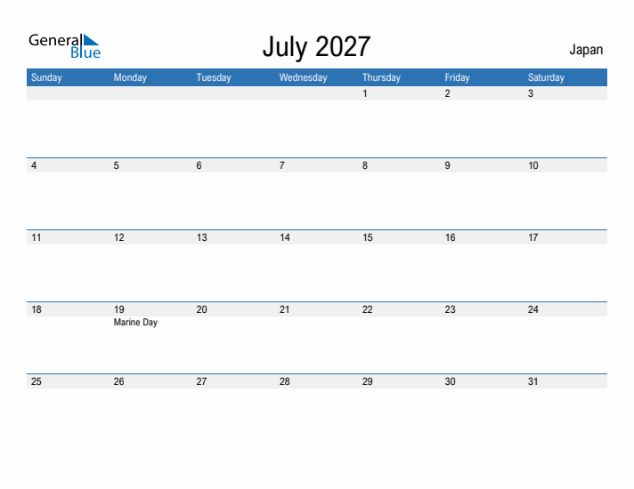 Fillable July 2027 Calendar