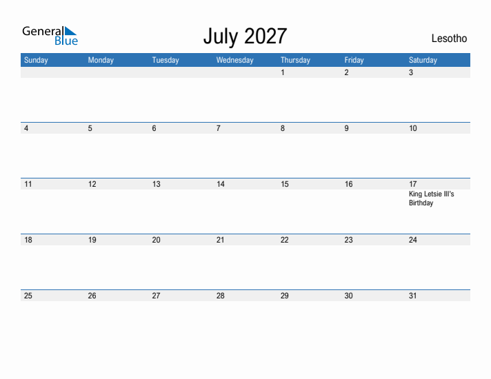 Fillable July 2027 Calendar