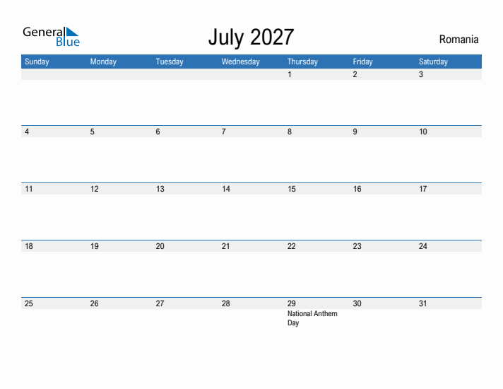 Fillable July 2027 Calendar