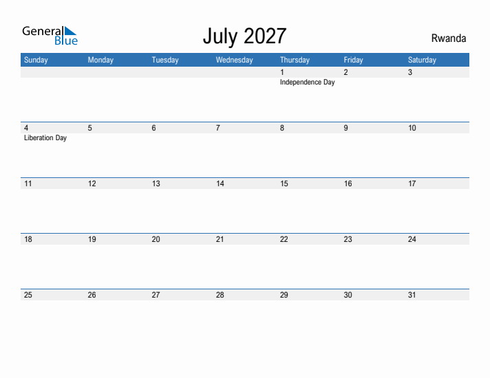 Fillable July 2027 Calendar