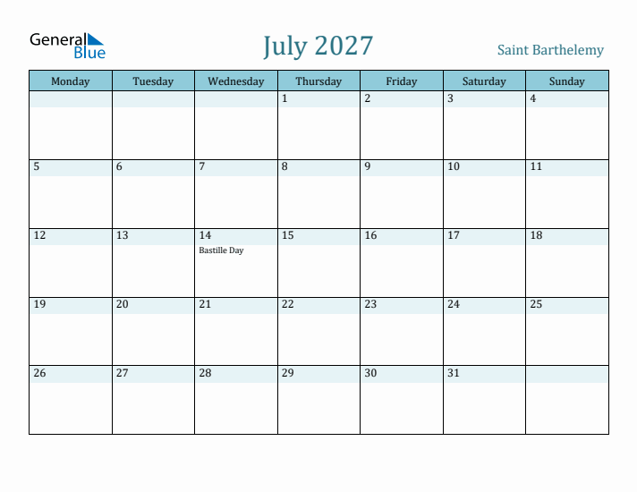 July 2027 Calendar with Holidays