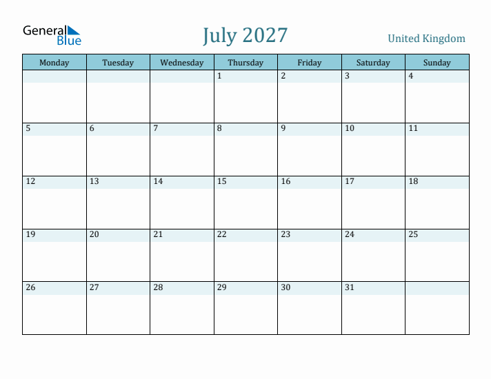 July 2027 Calendar with Holidays