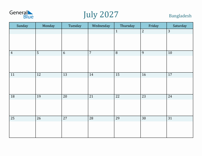 July 2027 Calendar with Holidays