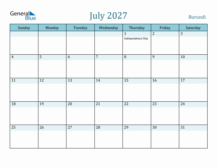 July 2027 Calendar with Holidays