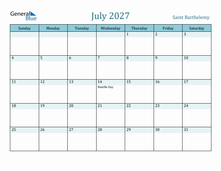 July 2027 Calendar with Holidays