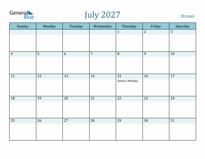 July 2027 Calendar with Holidays