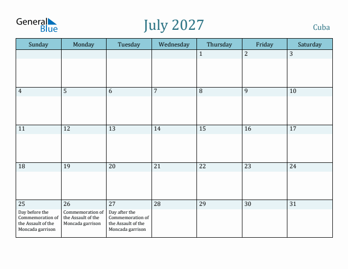 July 2027 Calendar with Holidays