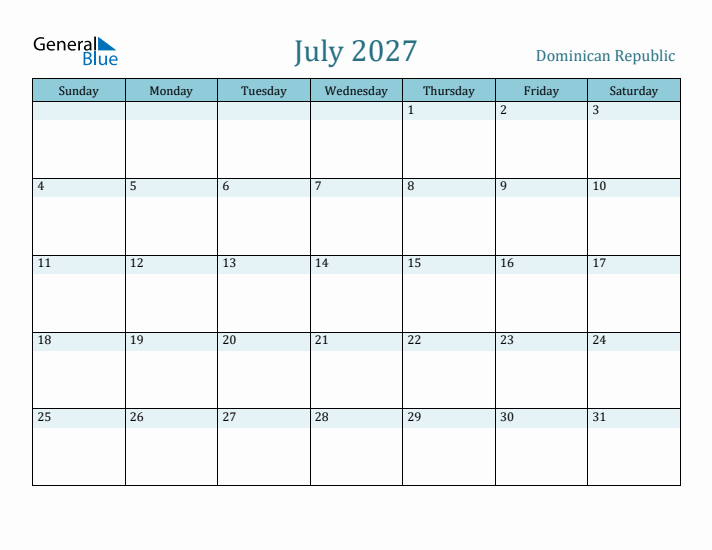 July 2027 Calendar with Holidays