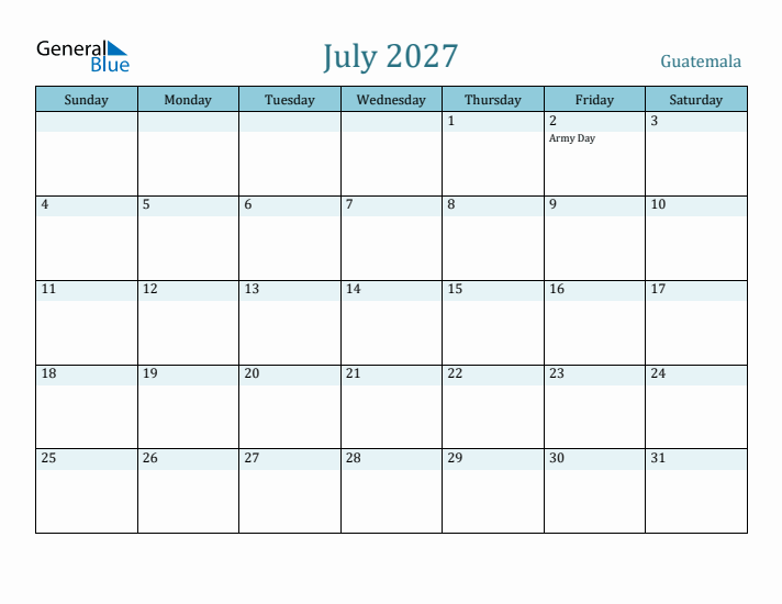 July 2027 Calendar with Holidays