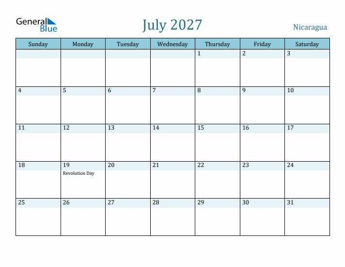 July 2027 Calendar with Holidays