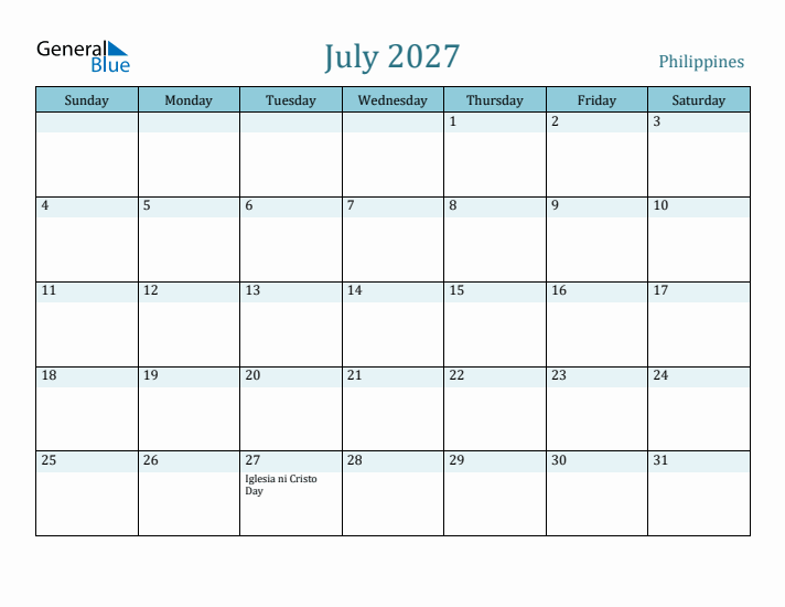 July 2027 Calendar with Holidays