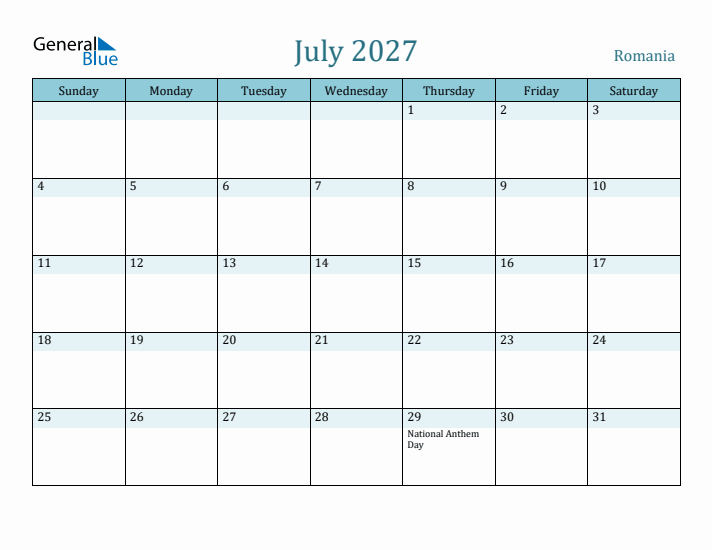 July 2027 Calendar with Holidays