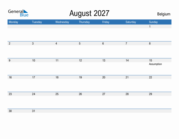 Fillable August 2027 Calendar