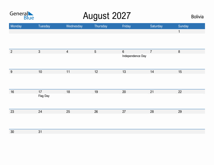 Fillable August 2027 Calendar