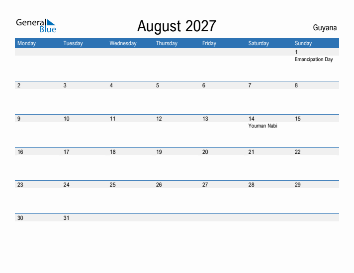 Fillable August 2027 Calendar