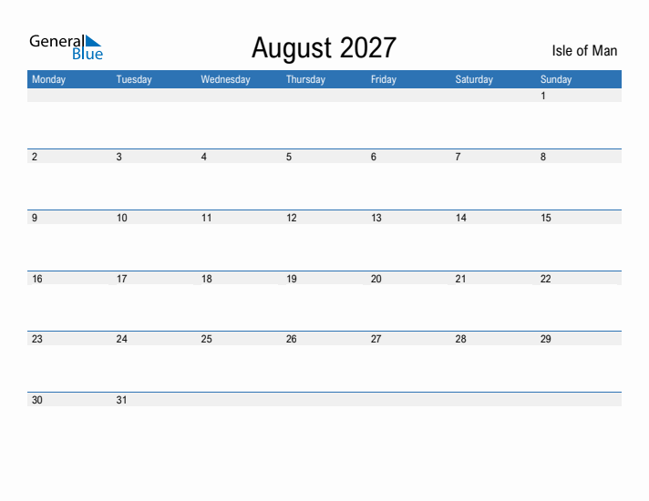 Fillable August 2027 Calendar