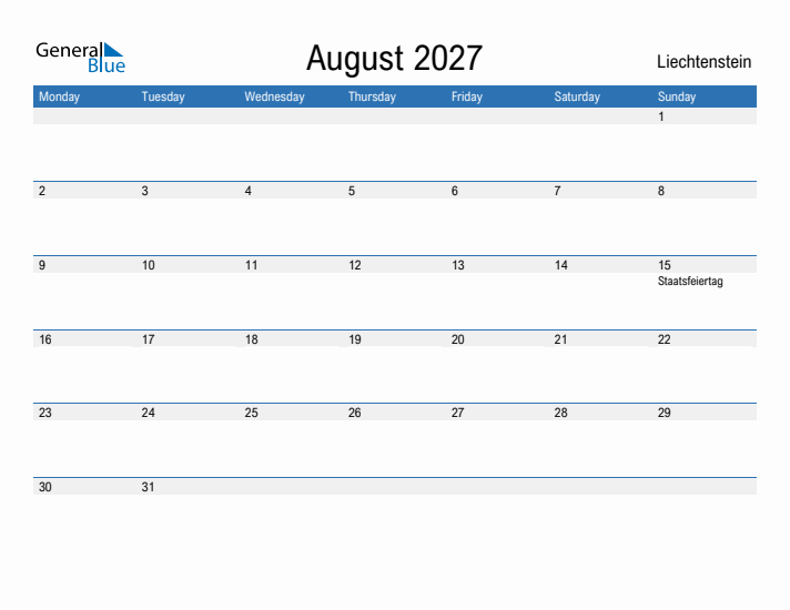 Fillable August 2027 Calendar