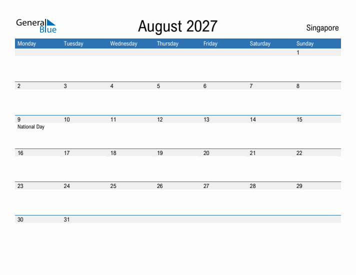 Fillable August 2027 Calendar