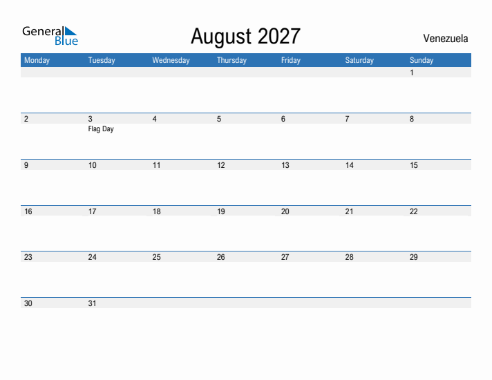 Fillable August 2027 Calendar