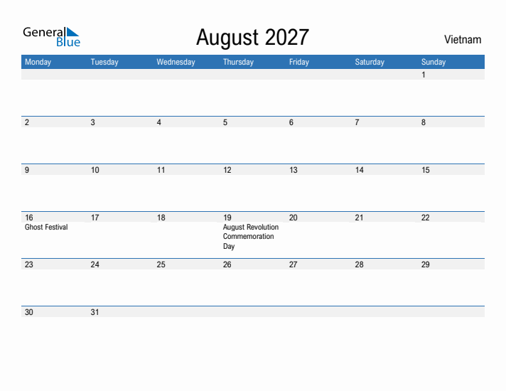 Fillable August 2027 Calendar