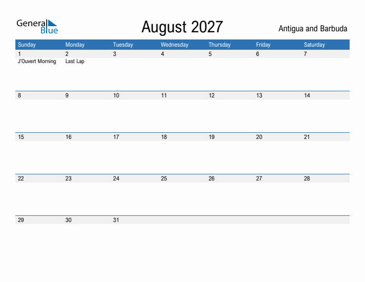 Fillable August 2027 Calendar