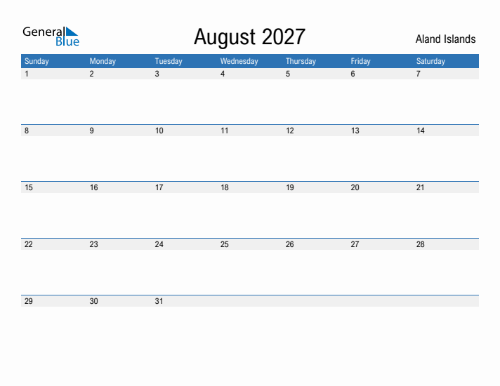 Fillable August 2027 Calendar