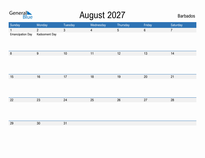 Fillable August 2027 Calendar