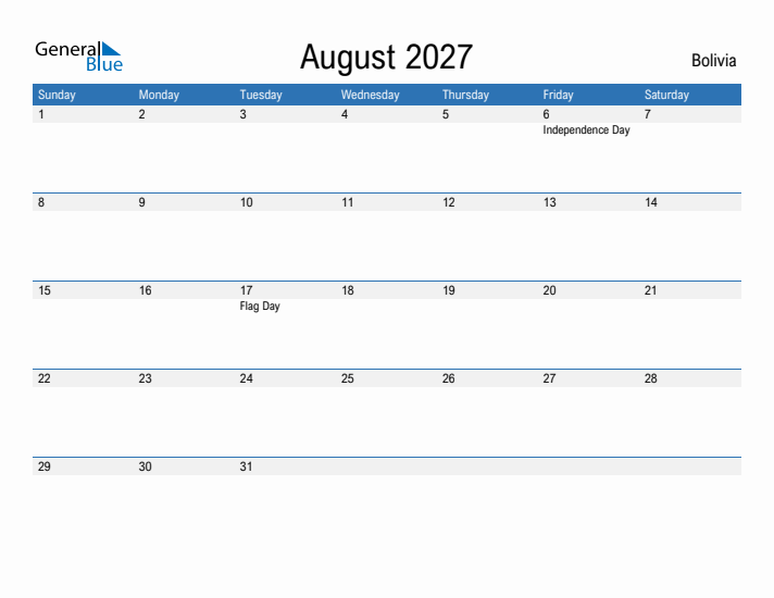 Fillable August 2027 Calendar