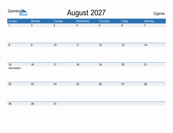 Fillable August 2027 Calendar