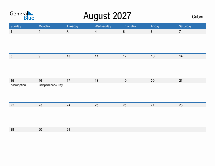 Fillable August 2027 Calendar