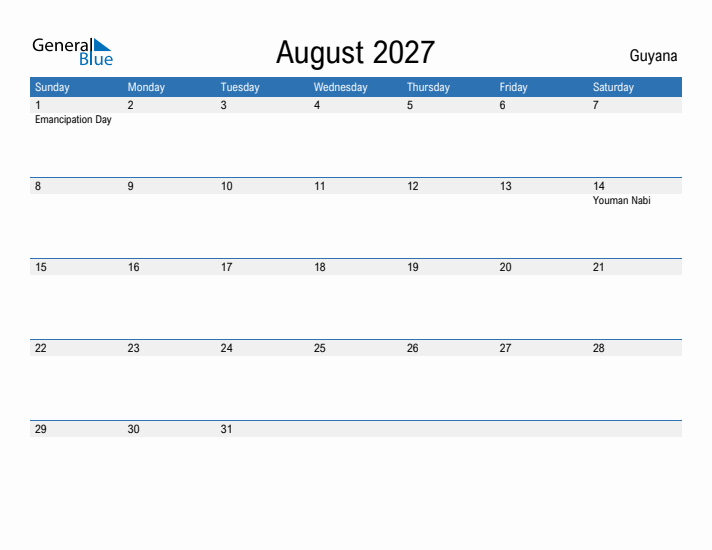 Fillable August 2027 Calendar