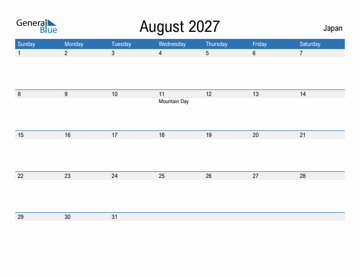 Fillable August 2027 Calendar