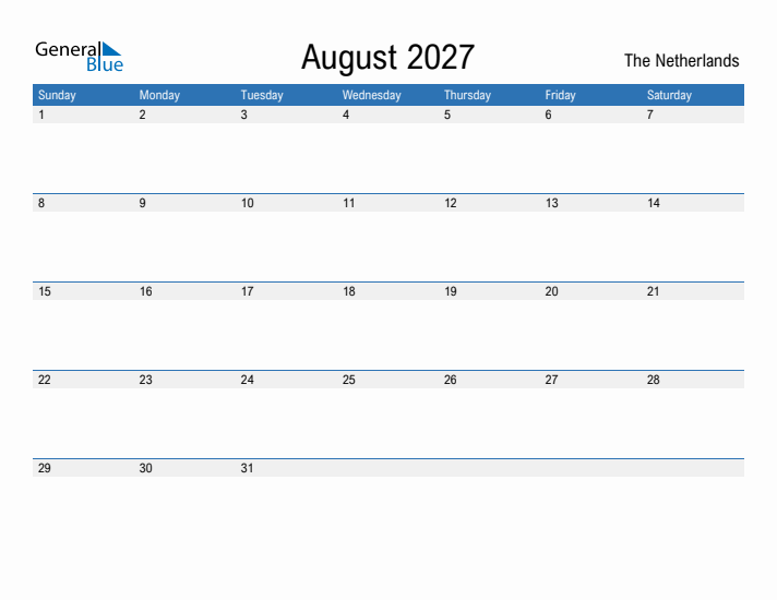 Fillable August 2027 Calendar