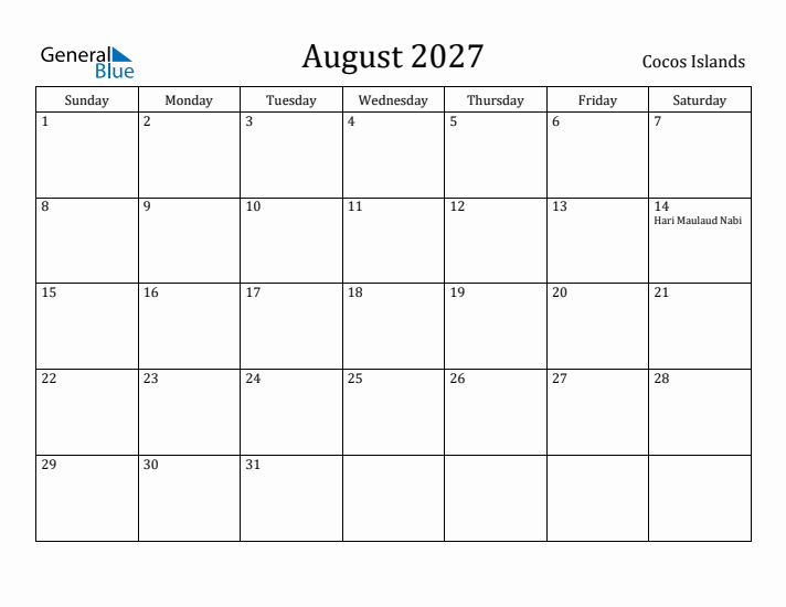 August 2027 Calendar Cocos Islands