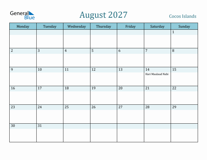 August 2027 Calendar with Holidays