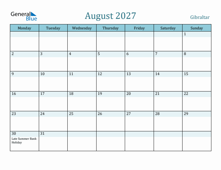 August 2027 Calendar with Holidays