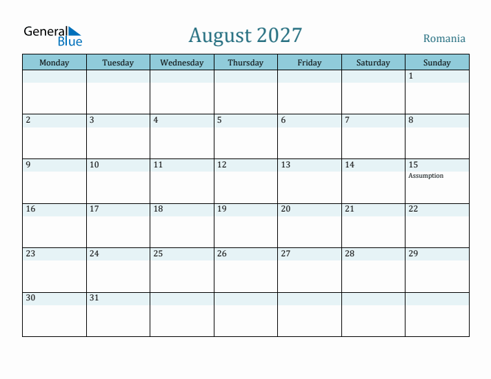 August 2027 Calendar with Holidays