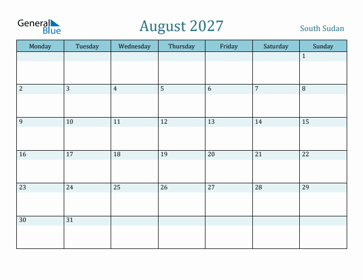 August 2027 Calendar with Holidays