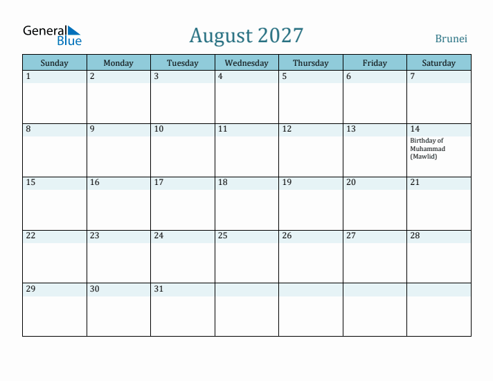 August 2027 Calendar with Holidays