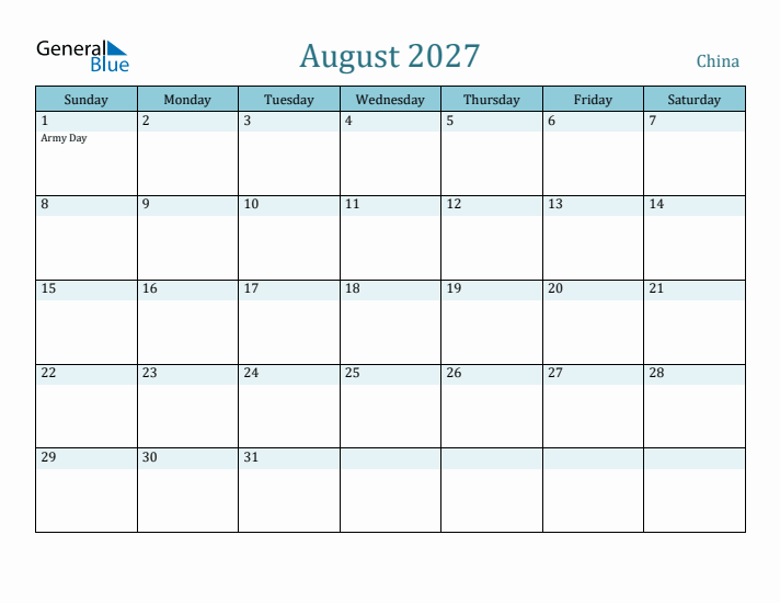 August 2027 Calendar with Holidays