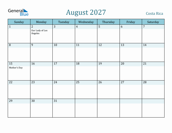 August 2027 Calendar with Holidays