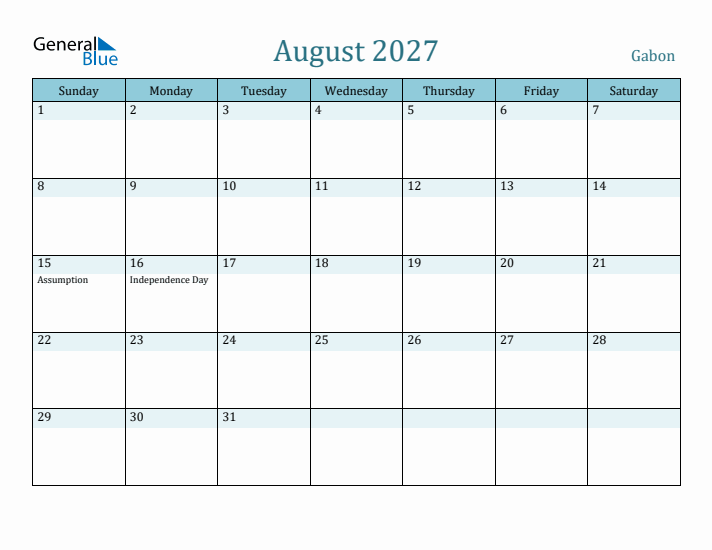 August 2027 Calendar with Holidays