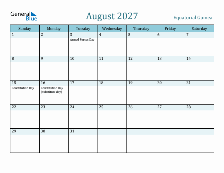 August 2027 Calendar with Holidays