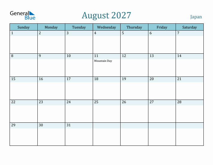 August 2027 Calendar with Holidays