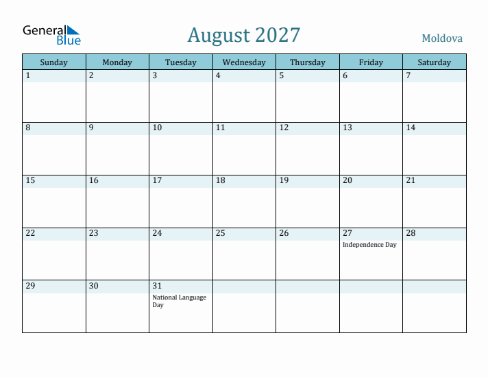 August 2027 Calendar with Holidays