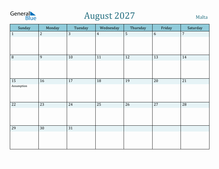 August 2027 Calendar with Holidays