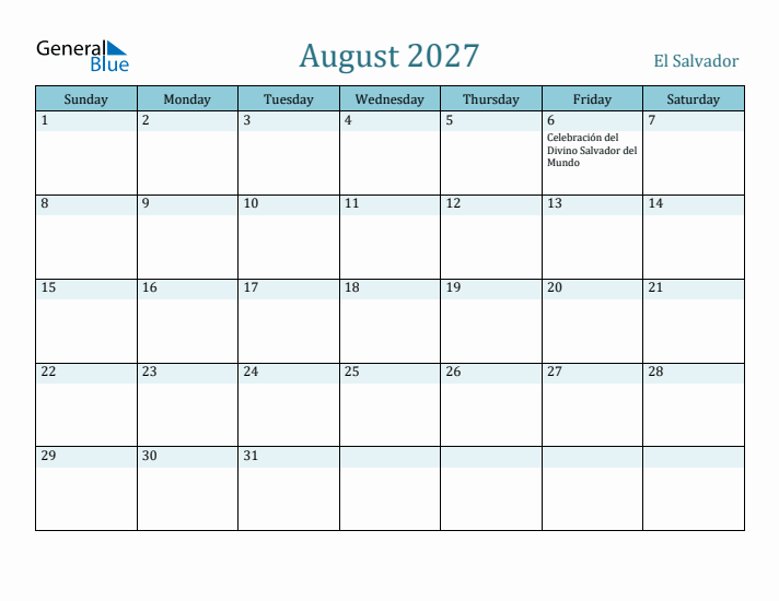 August 2027 Calendar with Holidays