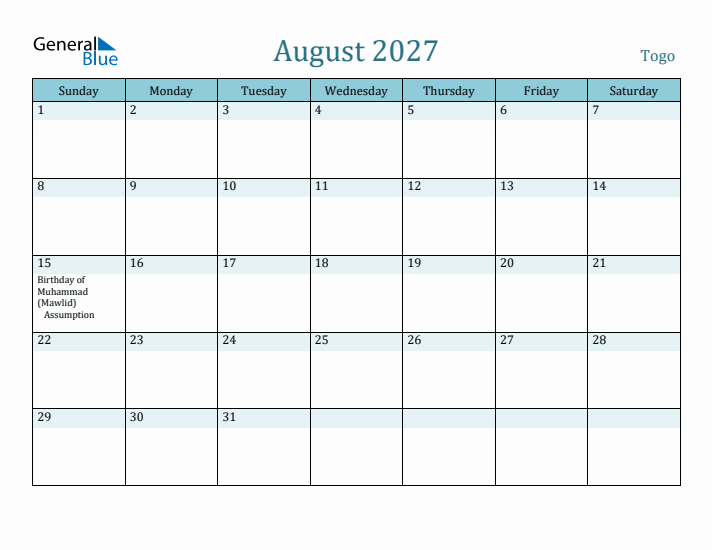 August 2027 Calendar with Holidays