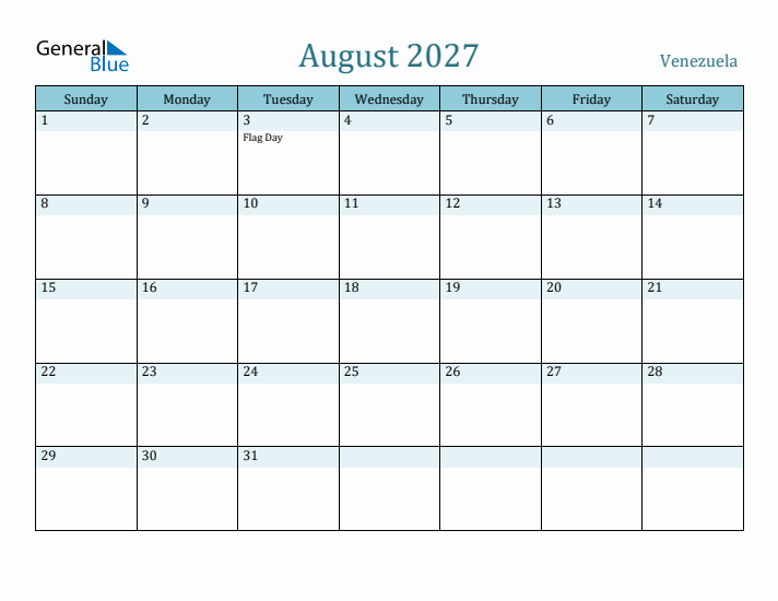 August 2027 Calendar with Holidays